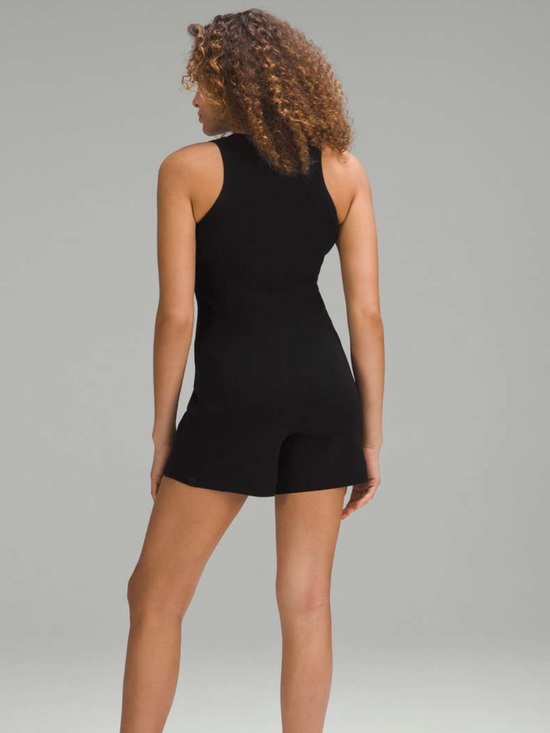 lululemon athletica Pants - Unworn!! LULULEMON L Black Romper Tight-Fit Knit Bodysuit Shorts Sleeveless Ribb